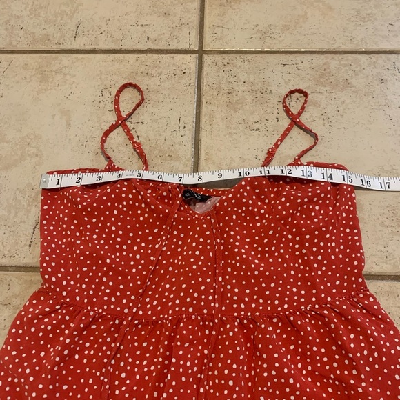 💜 George Red Polka Dot Tiered Babydoll Mini Dress - Women's XS - Picture 3 of 5
